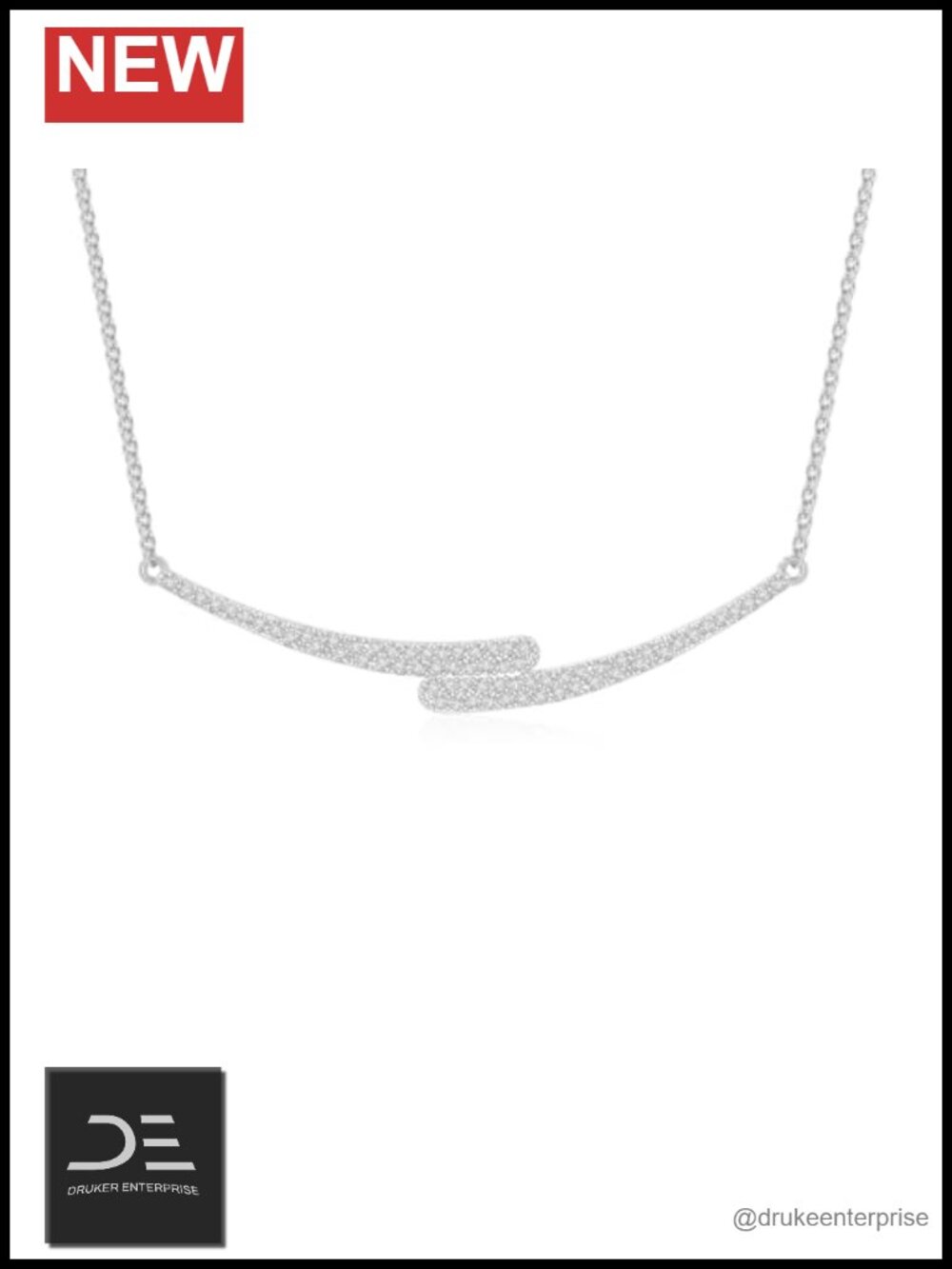 Moissanite Bypass Curved Bar Pendant Necklace Sterling Silver Chain 18"